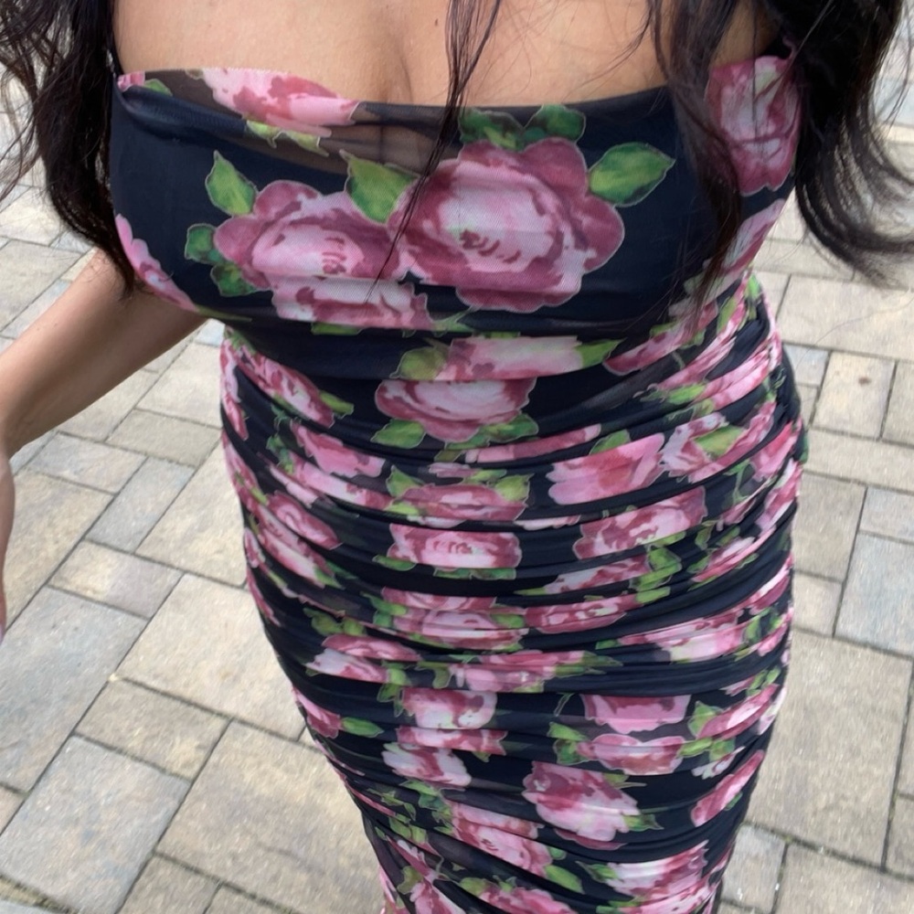 House of CB Floral Maxi Dress - Black and Pink